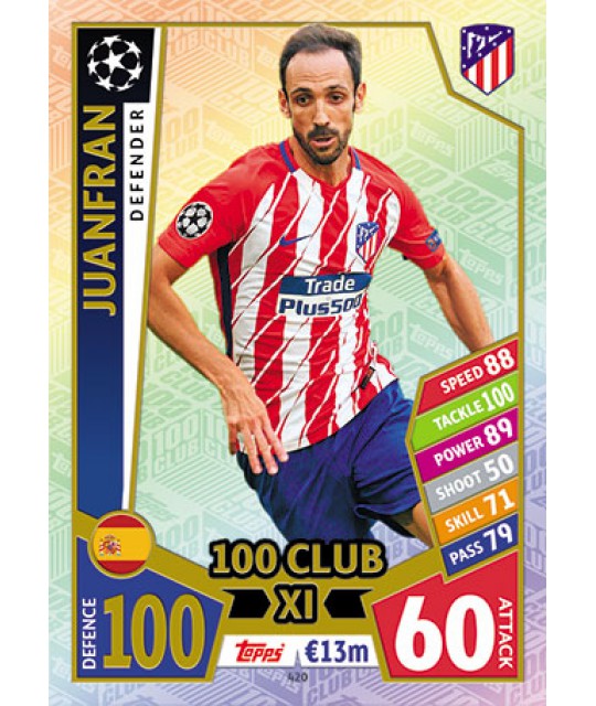 TOPPS MATCH ATTAX UEFA CHAMPIONS LEAGUE 2017-2018 100 CLUB XI Juanfran (Club Atlético de Madrid)